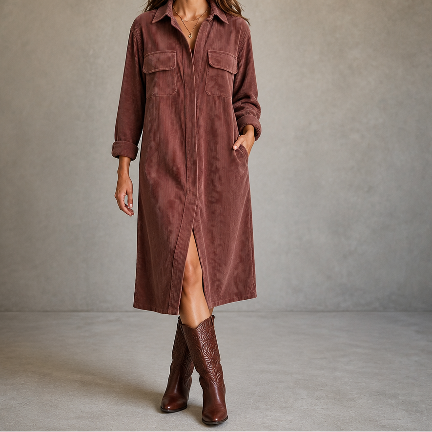 Corvana – Ribbed Button-Front Shirt Dress