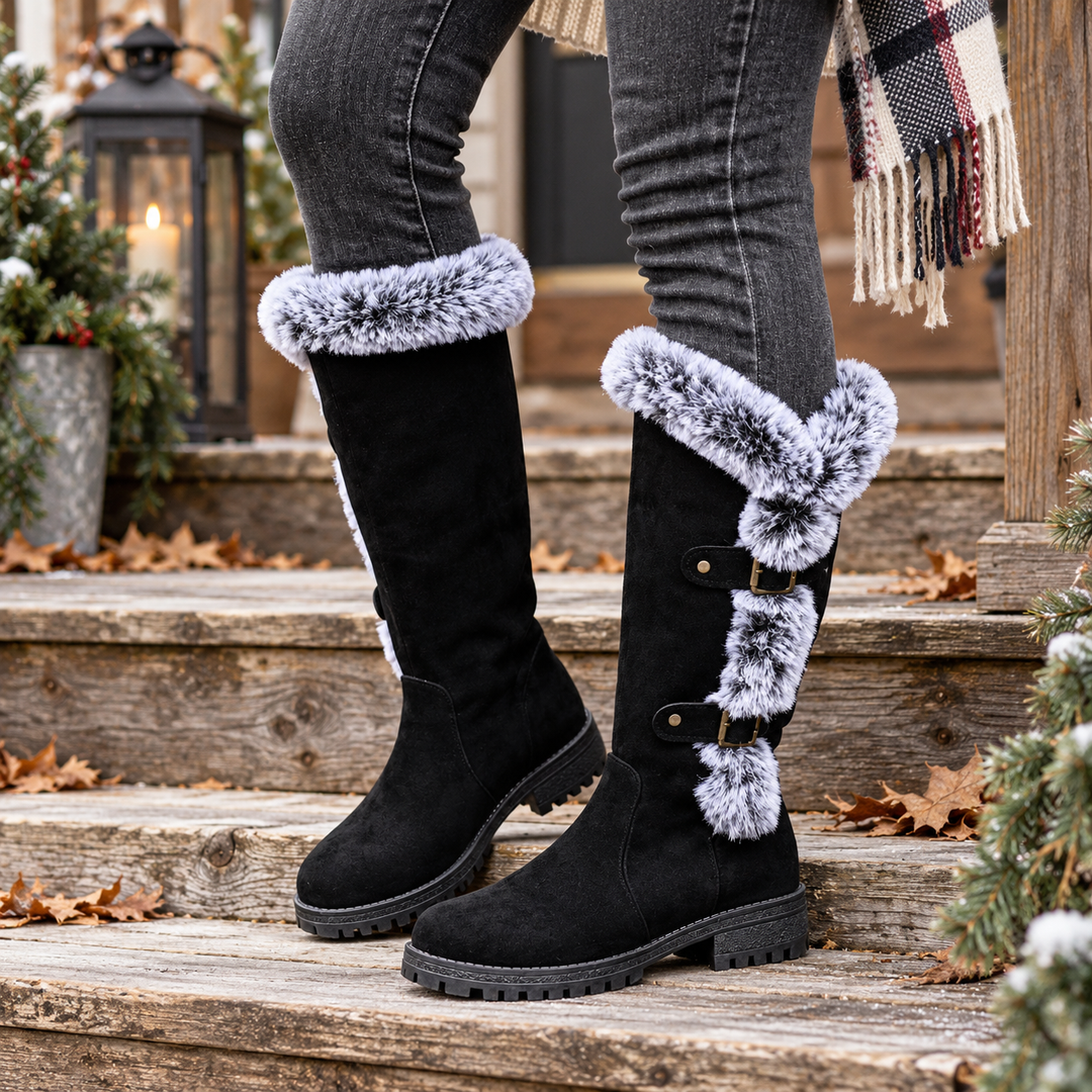 Frostella – Fur-Trimmed Suede Knee-High Winter Boots