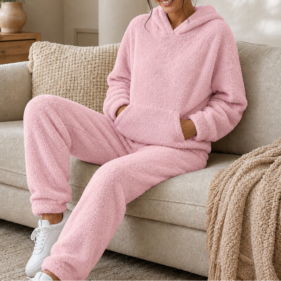 Cozy Haven – Plush Fleece Hooded Top And Jogger Pants Set