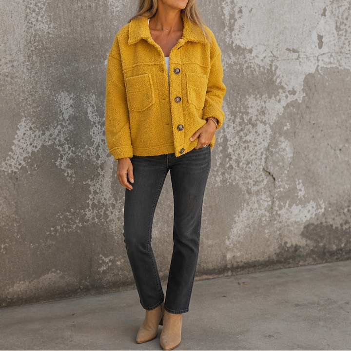 Ariane – Curly Faux-Fur Button-Front Jacket