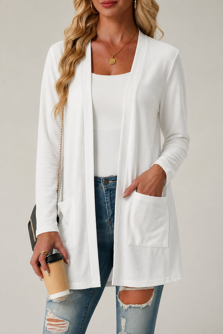 Wearbella – Eyelet Waterfall Open-Front Cardigan
