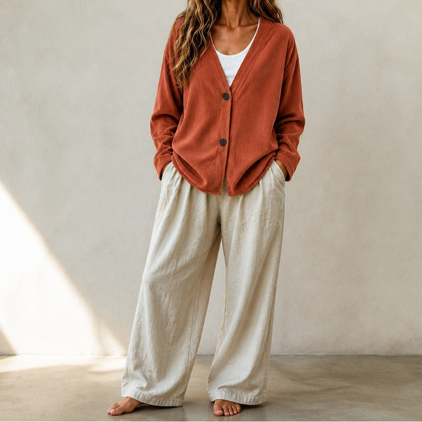 Corabelle – Rib Open-Front V-Neck Cardigan