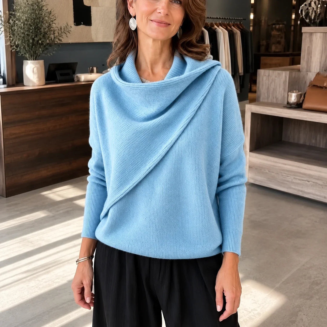 Cowlora – Draped Cowl-Neck Knit Pullover