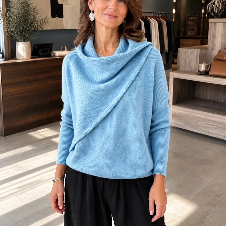 Cowlora – Draped Cowl-Neck Knit Pullover