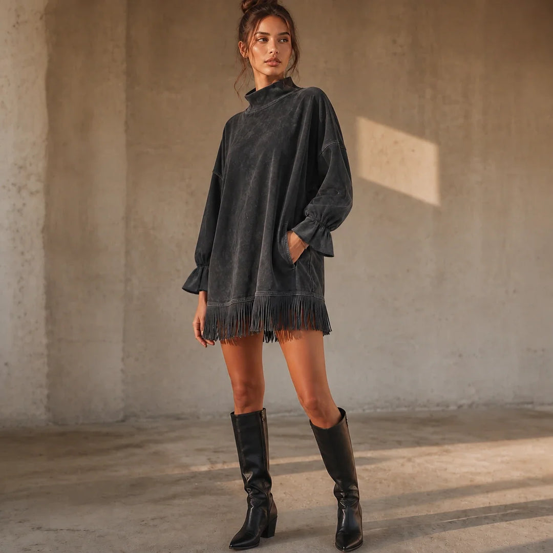 Tassel & Thread – Fringe Hem Oversized Sweater Tunic