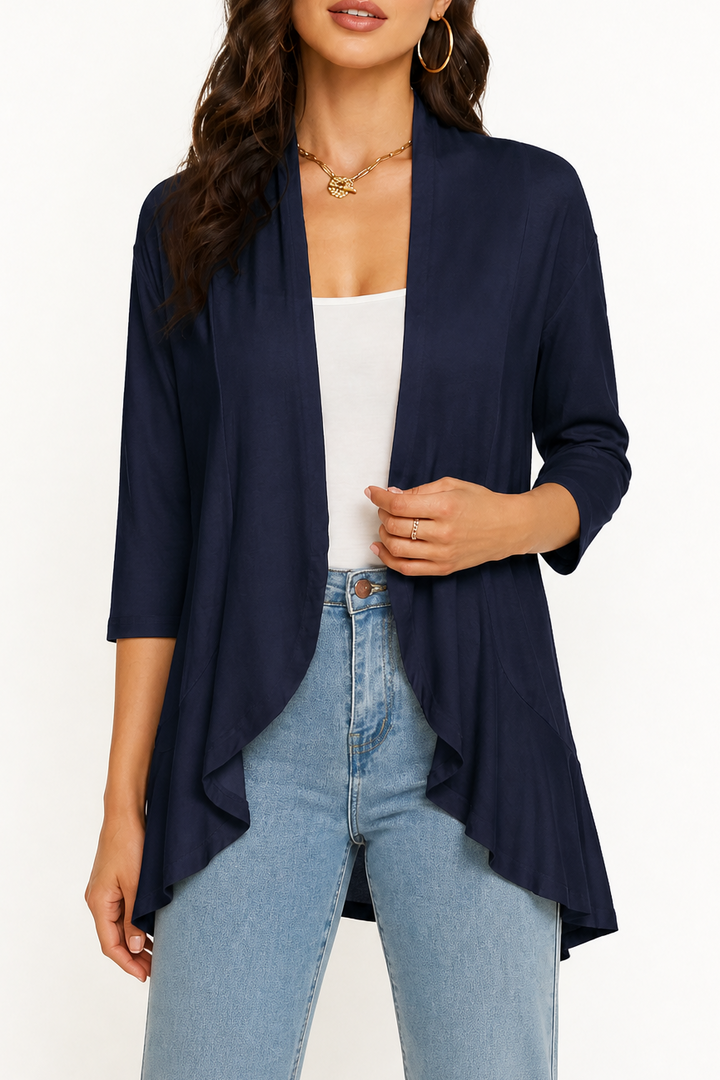 Wearbella – 3/4 Sleeve Open Front Waterfall Cardigan