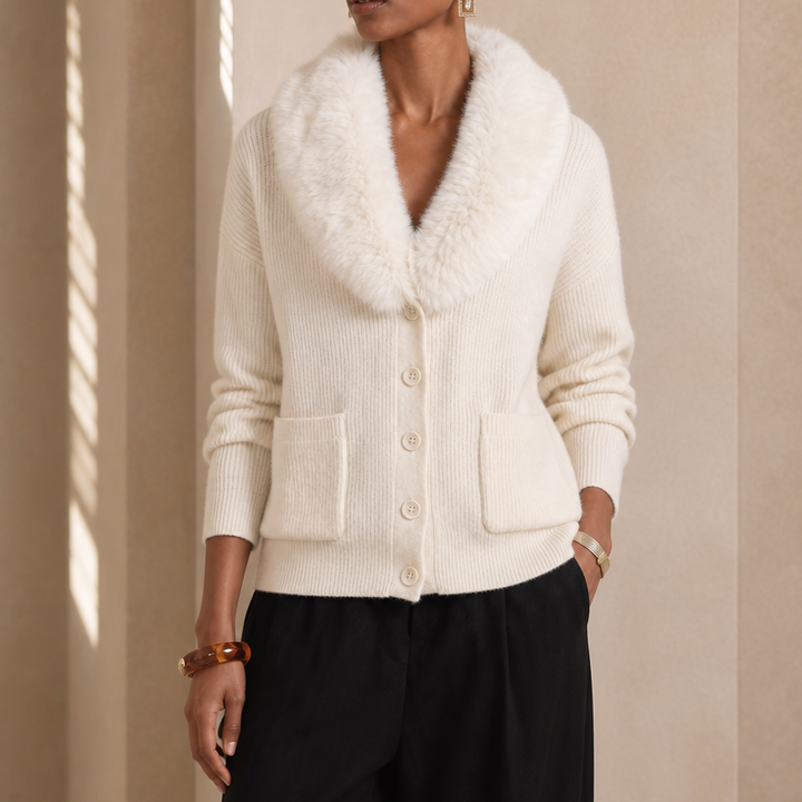 Veloura – Plush Faux-Fur Lapel Chunky Knit Cardigan