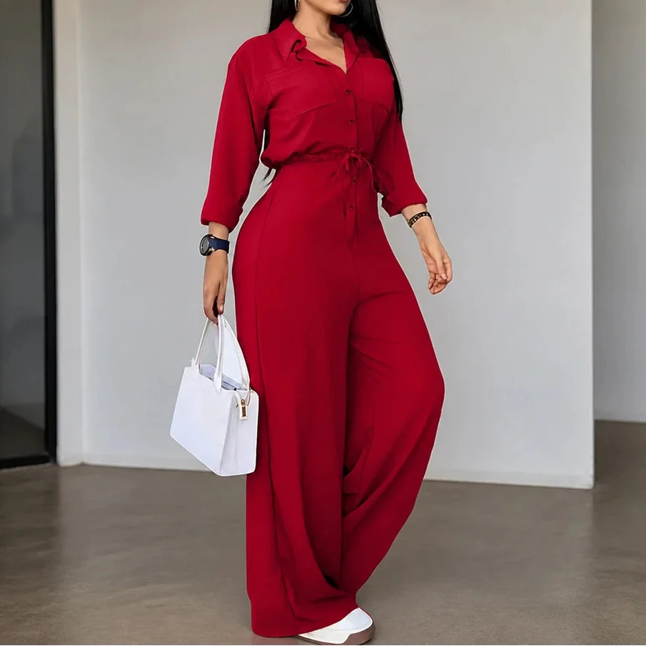 Silhouette – Collared Tie-Waist Wide-Leg Jumpsuit