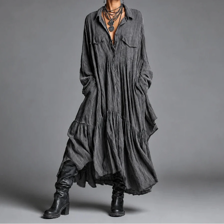 Rufflefield – Washed Ruffle Four-Pocket Shirt Dress