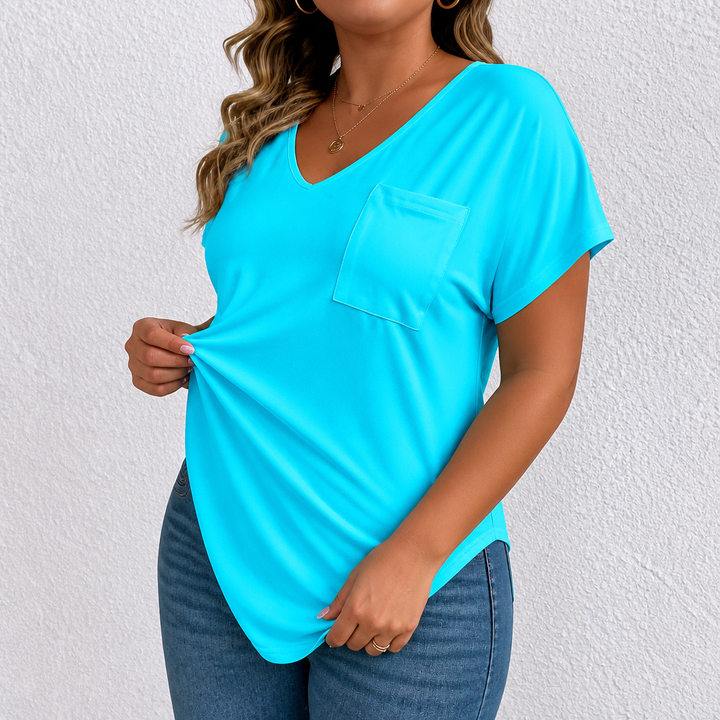 Draperie – V-Neck Dolman Sleeve High-Low Hem Tee