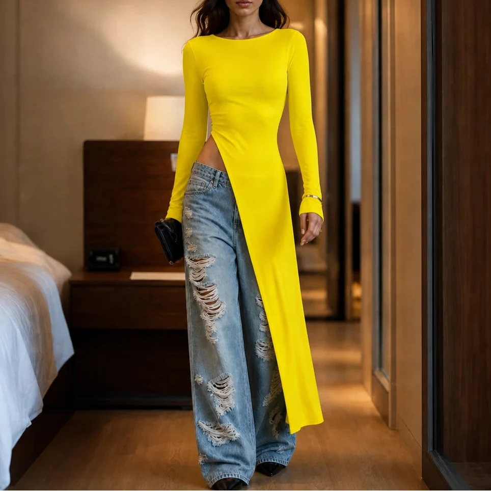 Slitelle – Asymmetric High-Slit Longline Top
