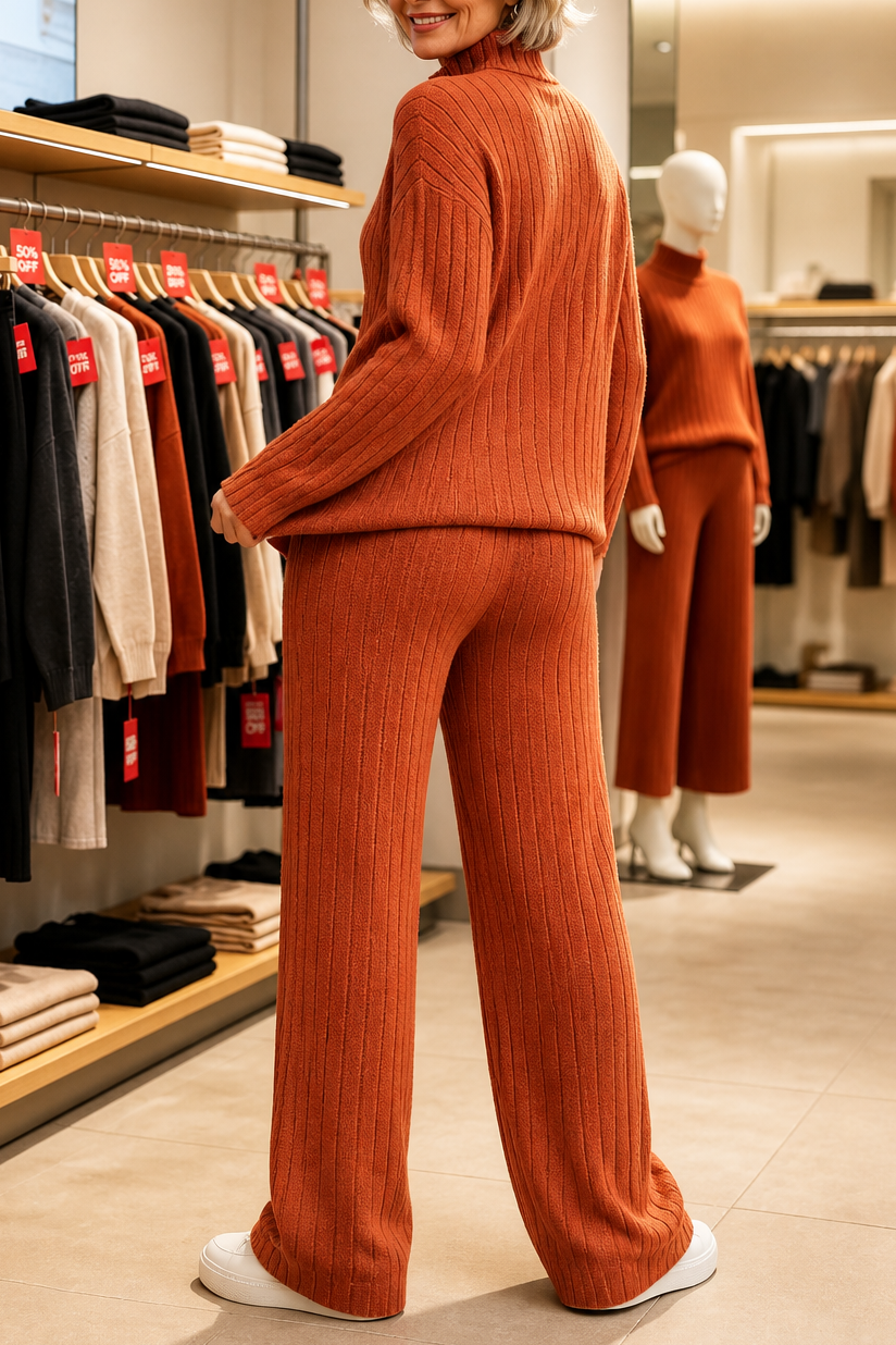 Veluna – Ribbed Knit Two-Piece Sweater Set