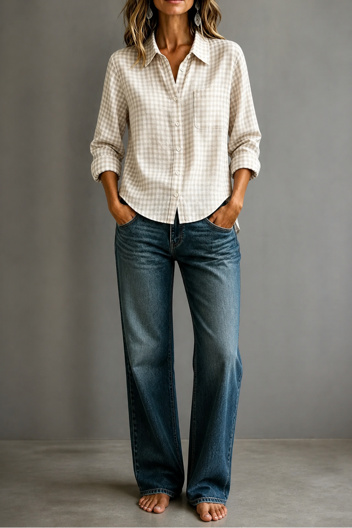 Everwear – Checkered Long-Sleeve Button-Up Shirt For Women