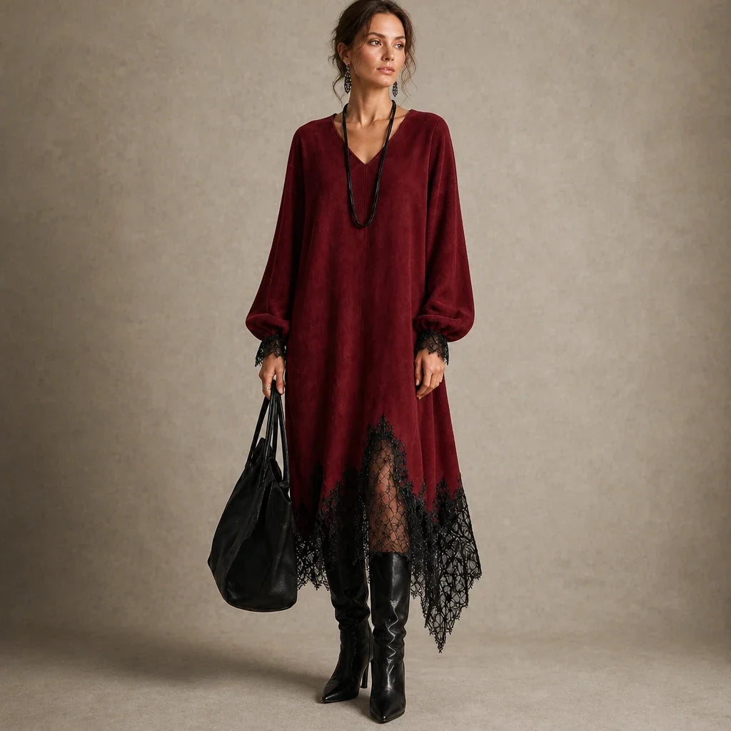 Lunavia – Floral Lace Hem Knit Midi Dress