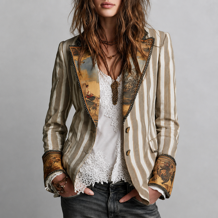 Herrivé – Contrast-Trim Herringbone Structured Blazer