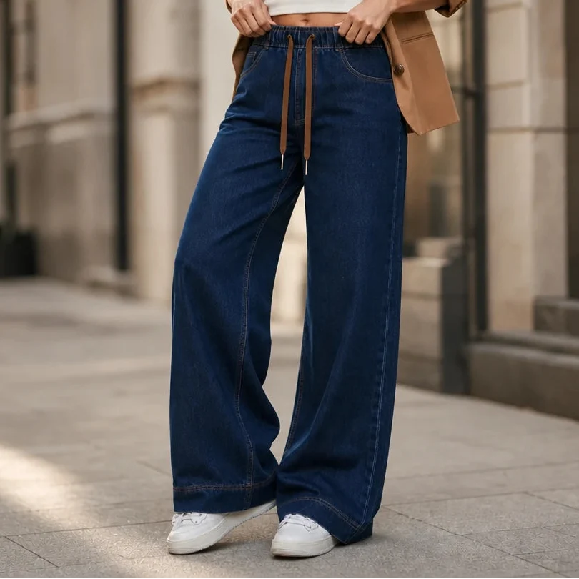 Tielora – Drawstring Waist Wide-Leg Jeans