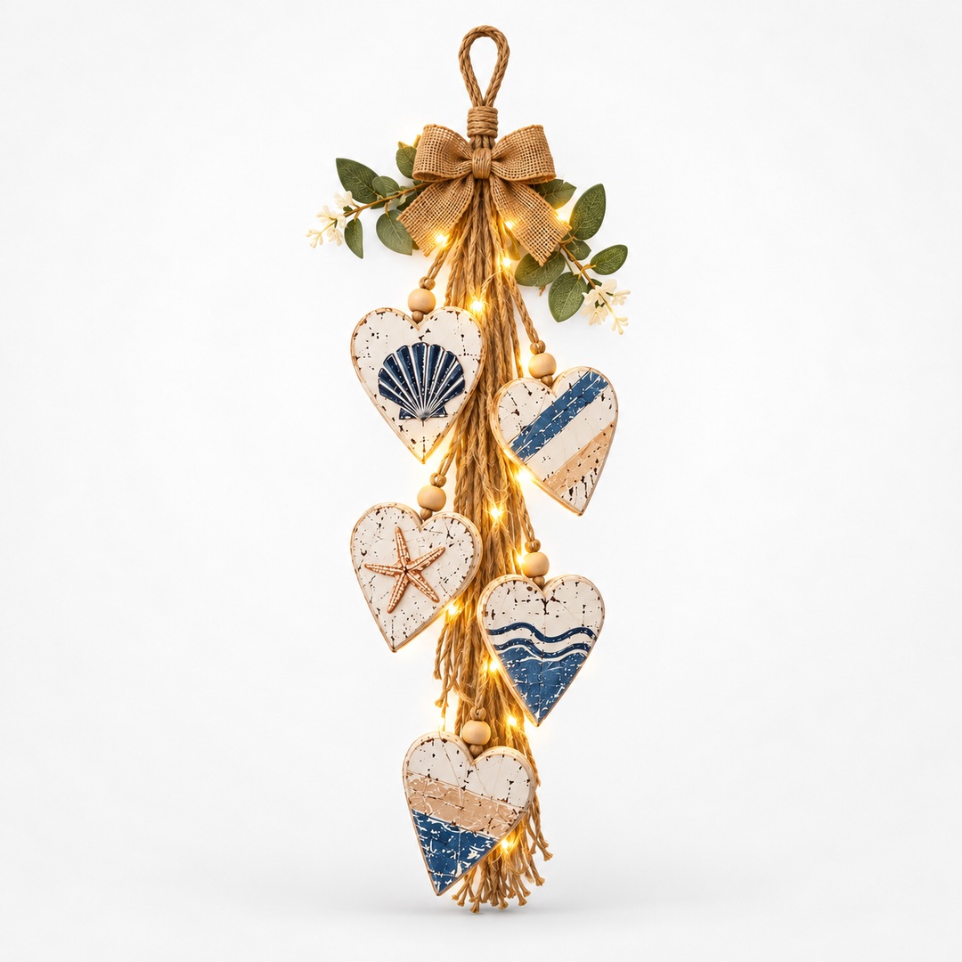 Hearth & Heart – Rustic Beaded Five-Heart Wall Hanging