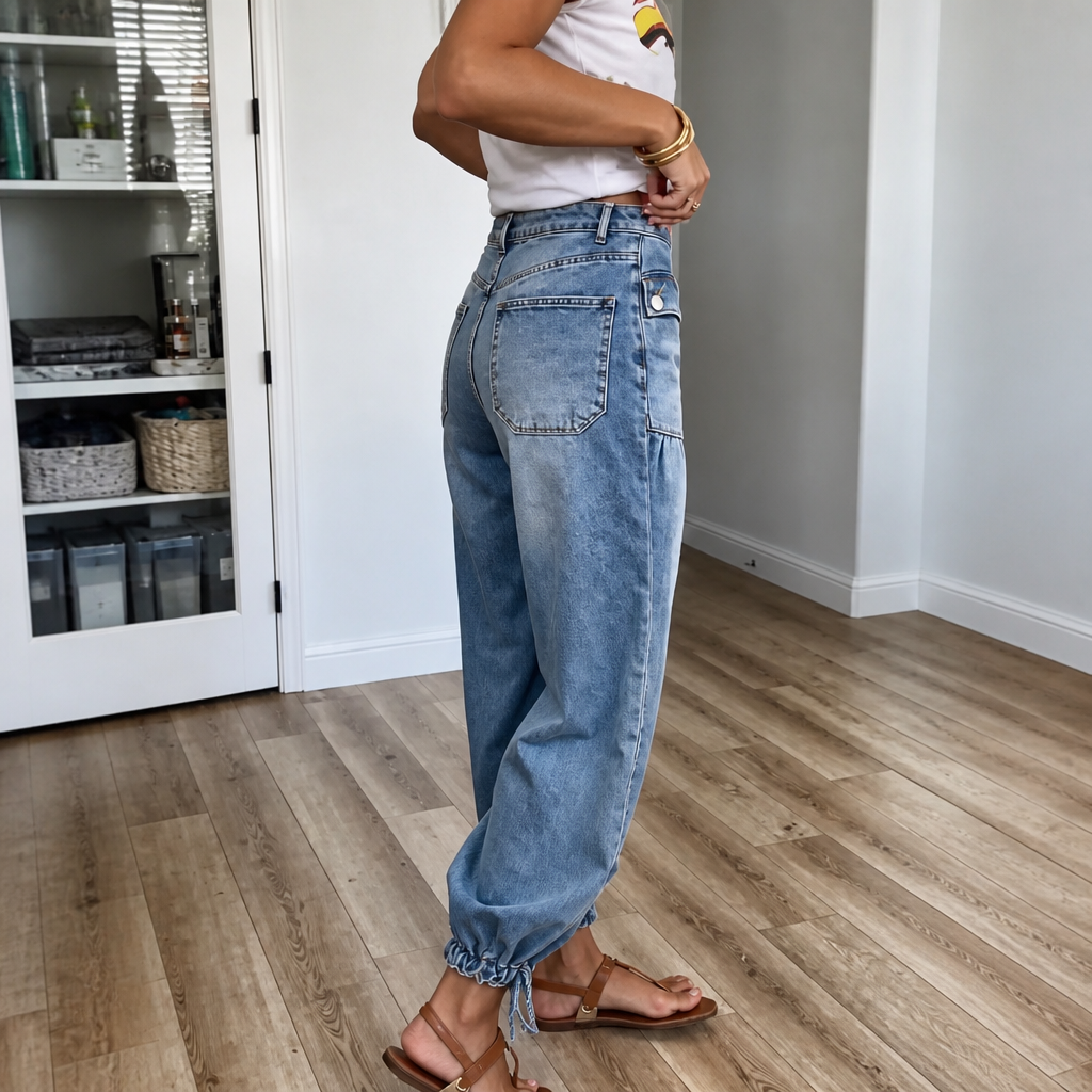 Barrelune – Tie-Hem Curved Barrel Leg Jeans