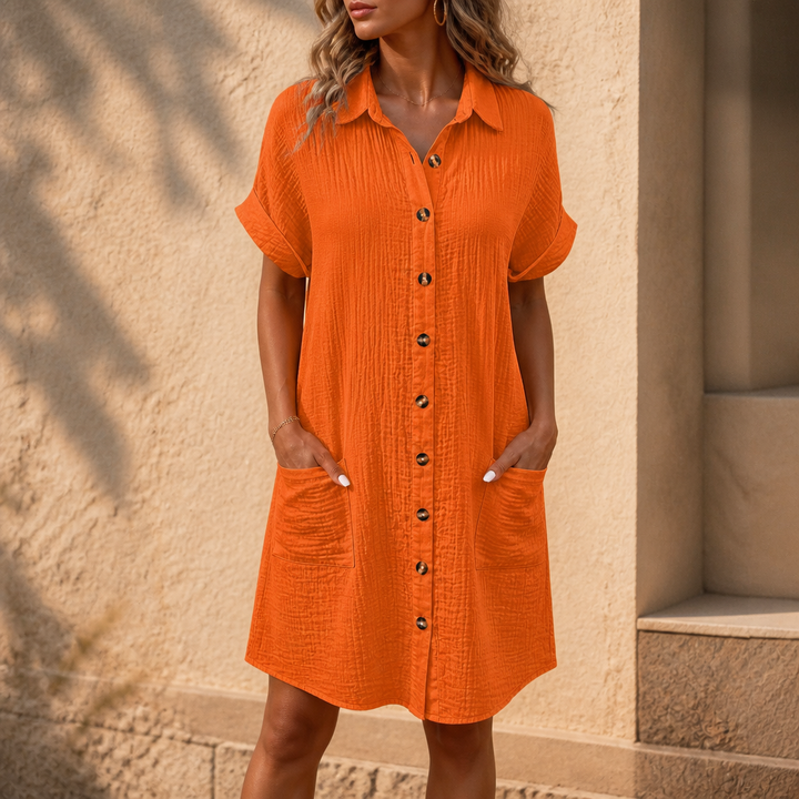 Daywear – Buttoned Short Sleeve Pocket Shirt Dress