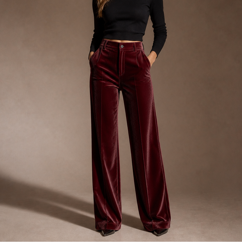 Wearbella – Velvet High-Waisted Wide-Leg Trousers