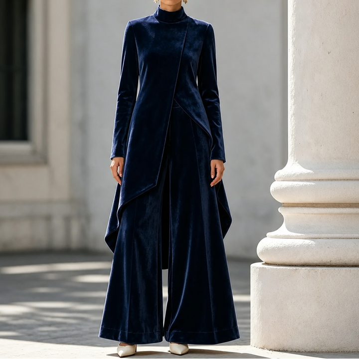 Draperie – Asymmetric Drape Velvet Top And Trouser Set