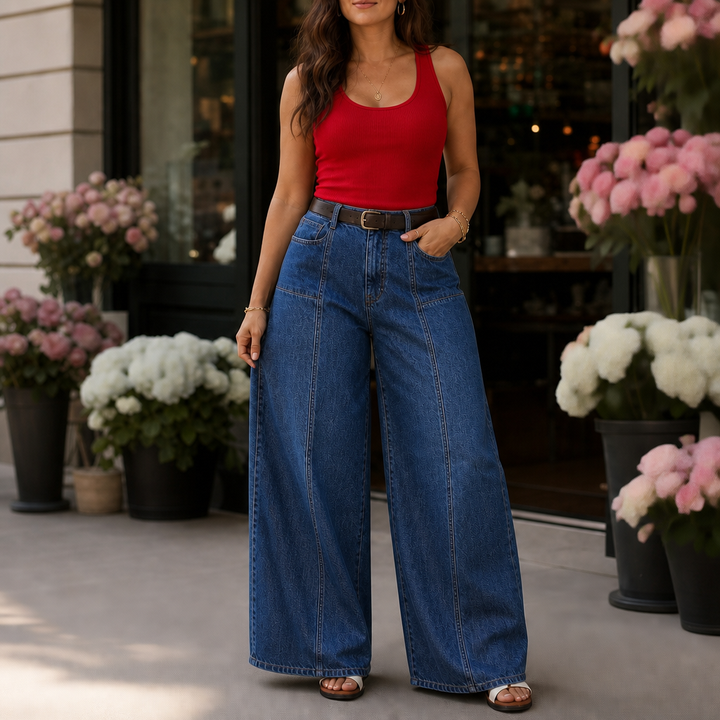 Wearbella – High-Waisted Wide-Leg Button-Fly Jeans