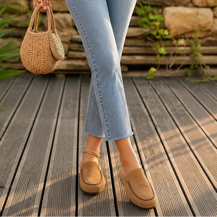 Daybella – Brown Backless Round-Toe Flat Shoes