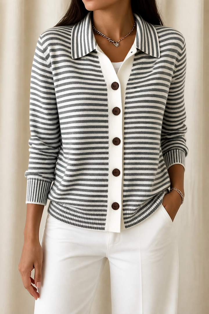 Wearbella – Striped Open-Front Knit Cardigan