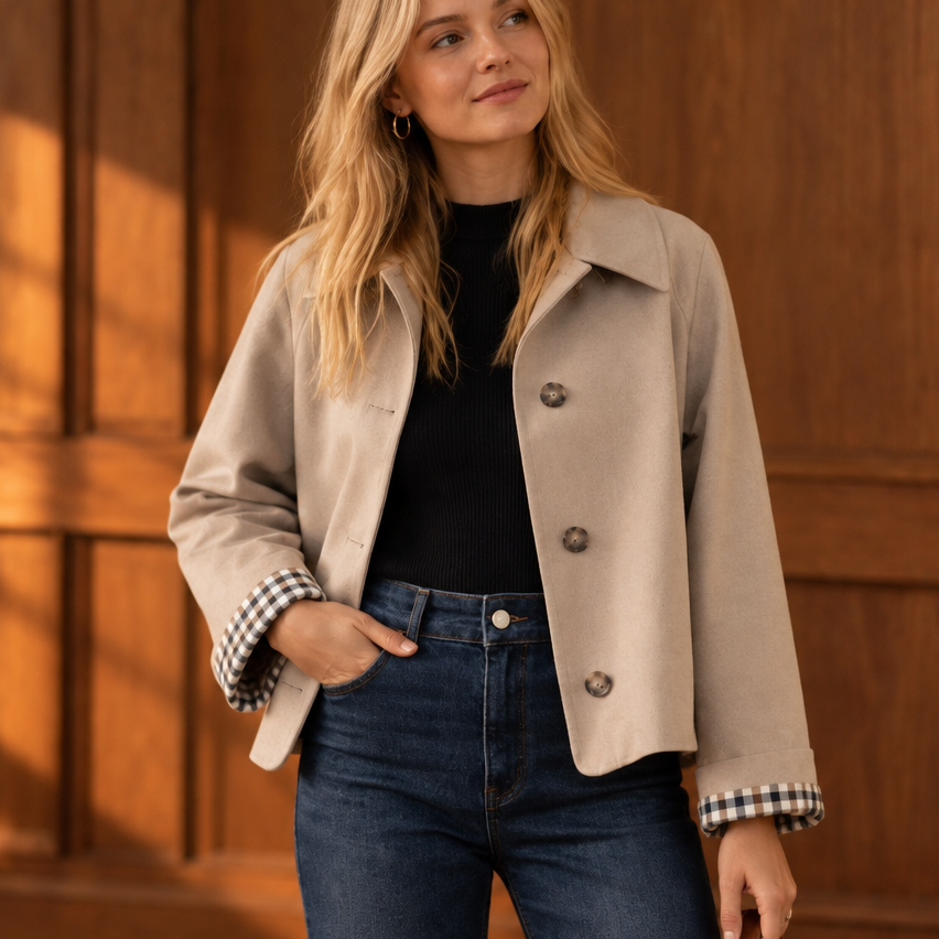 Wrenfield – Boxy Cropped Plaid-Lined Raglan Jacket