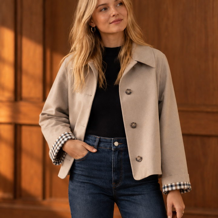 Wrenfield – Boxy Cropped Plaid-Lined Raglan Jacket