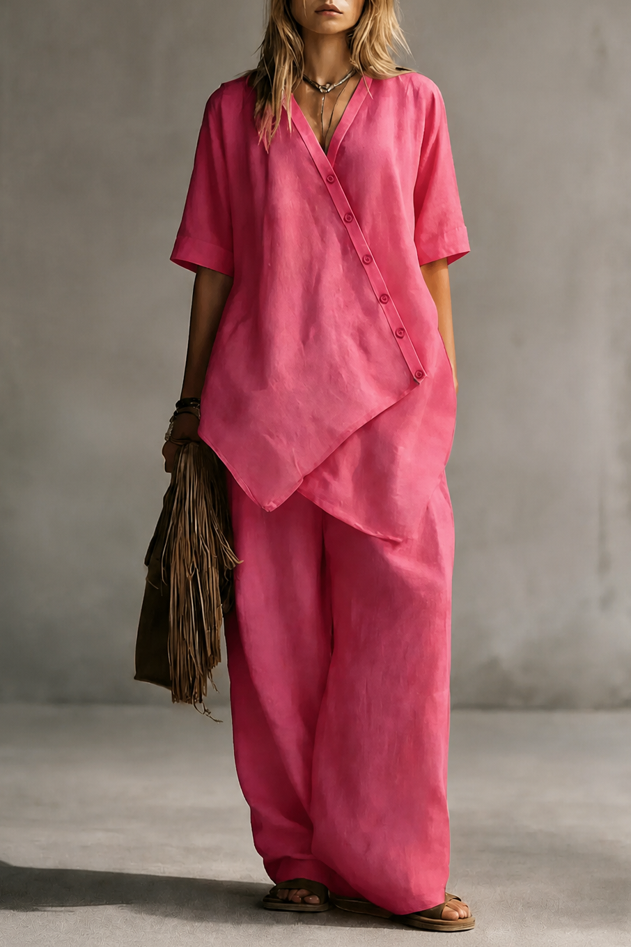 Wearbella – Wide-Leg Linen Top And Trouser Set