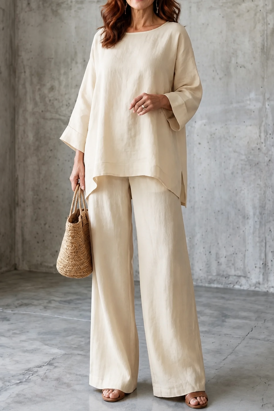 Wearlette – Linen-Look Wide-Leg Two-Piece Set