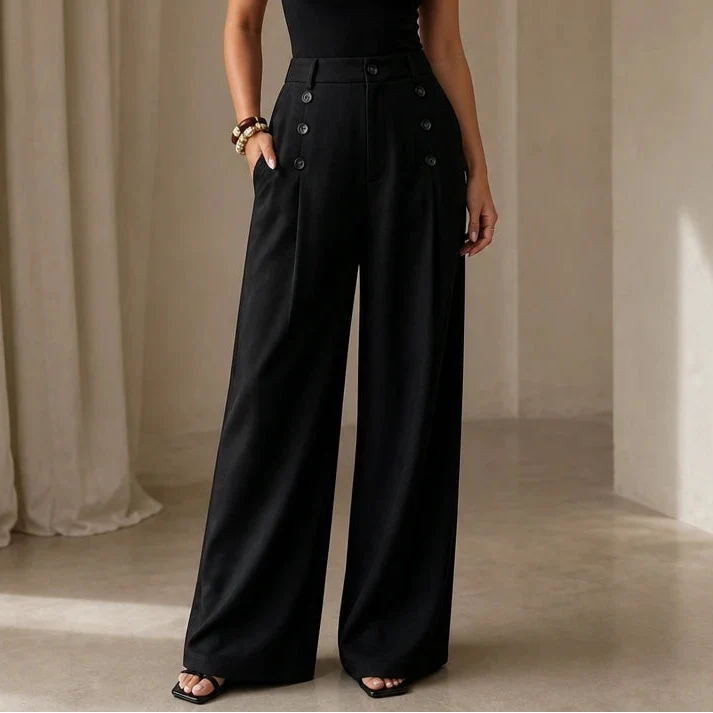 Veloura – High-Waisted Pleated Wide-Leg Trousers