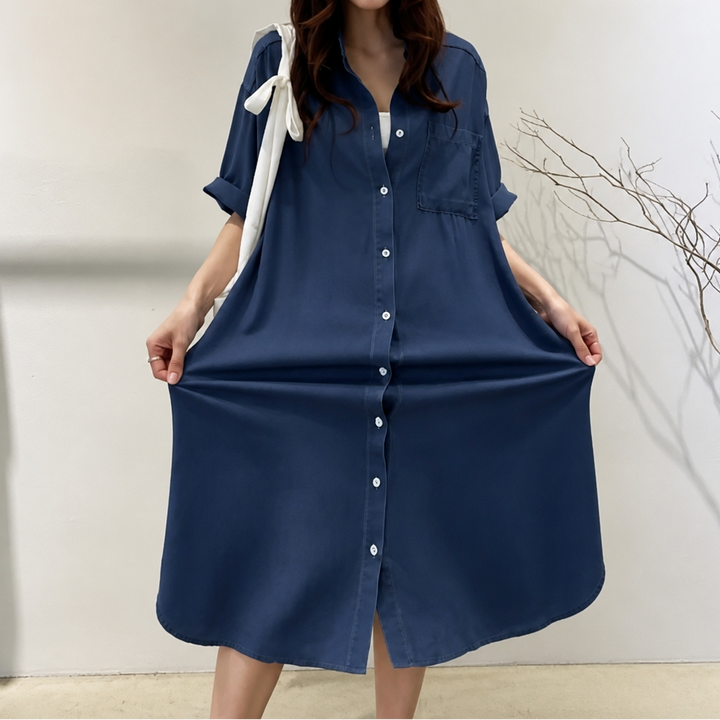 Wearbella – Loose-Fit Buttoned Denim Shirt Dress