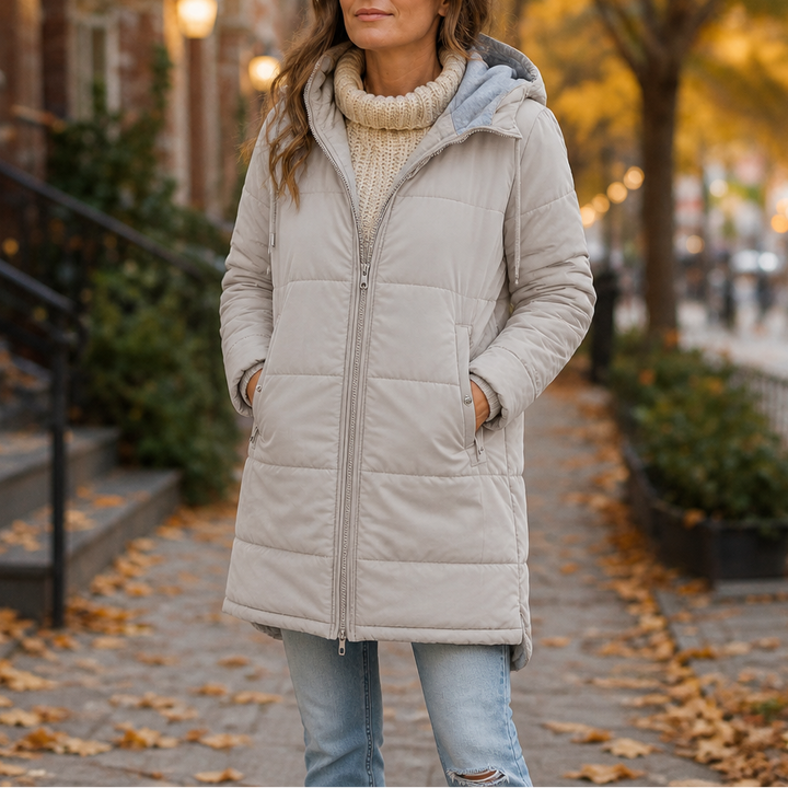 Veluna – Hooded Quilted Longline Coat