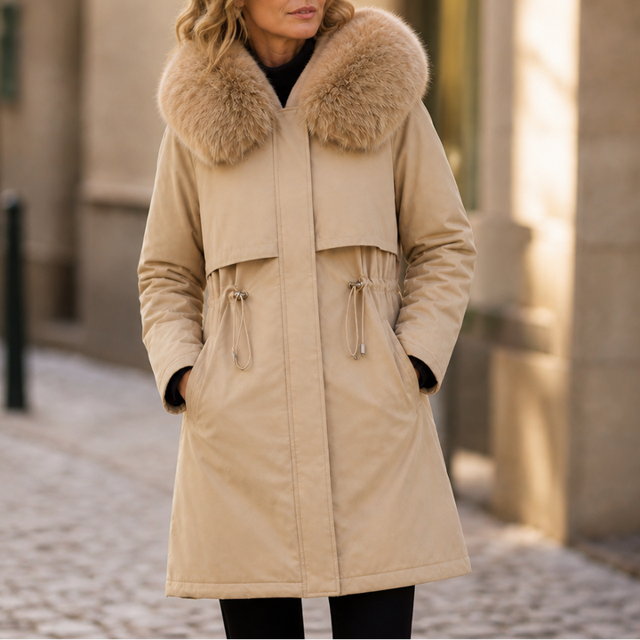 Velora – Hooded Mid-Length Faux-Fur Coat
