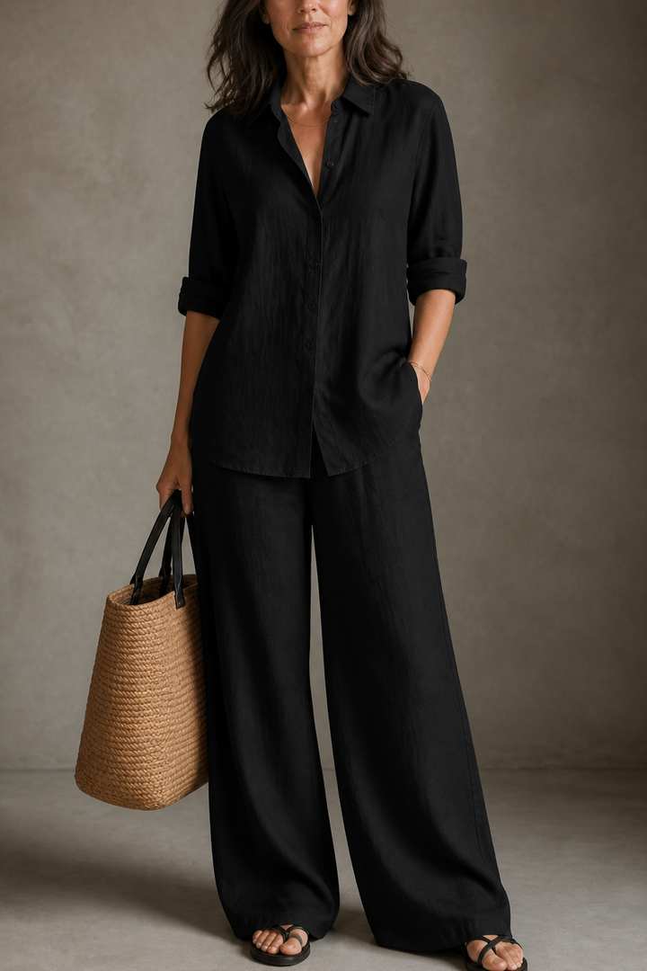 Setwell – Wide-Leg Pants And Shirt Two-Piece Set