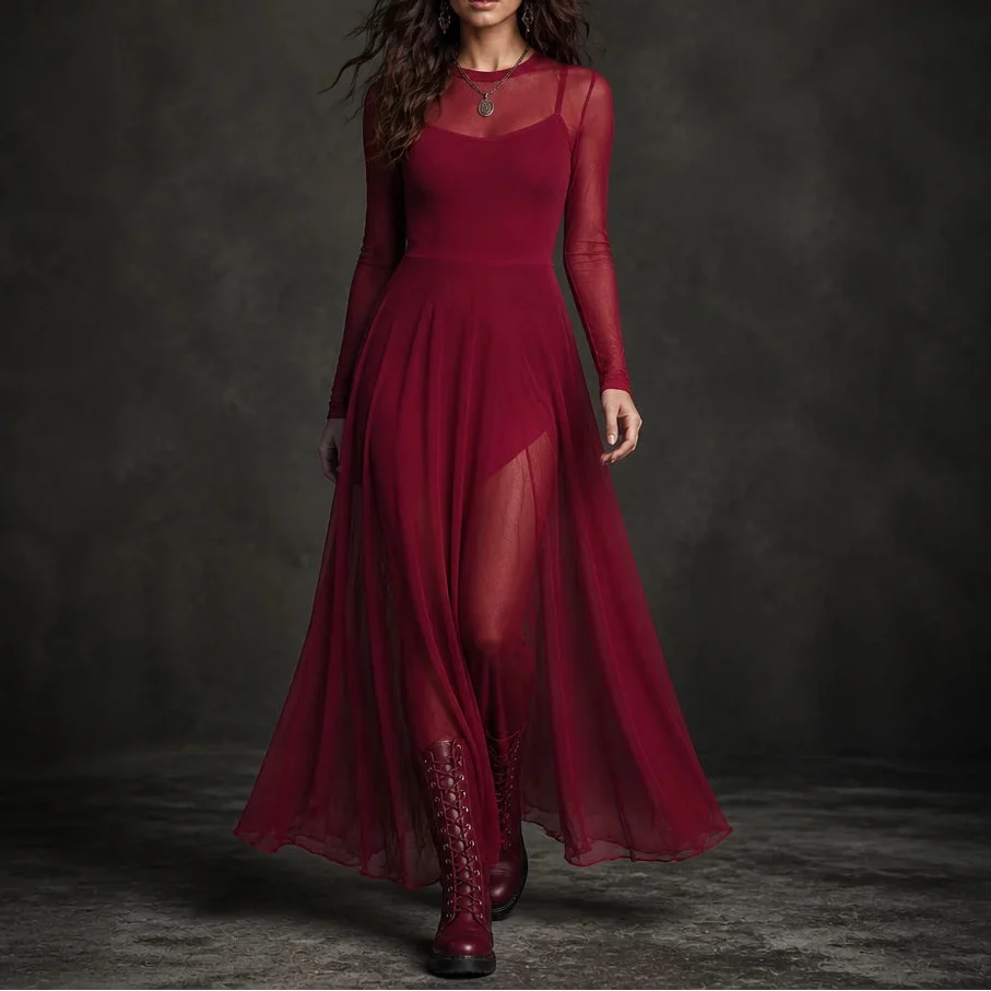 Noctelle – Tulle Patchwork Black Maxi Dress