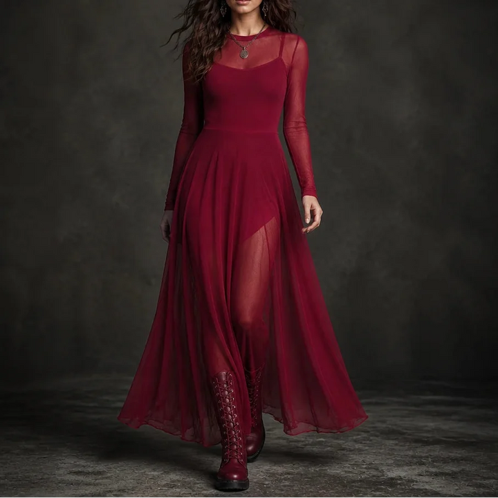 Noctelle – Tulle Patchwork Black Maxi Dress
