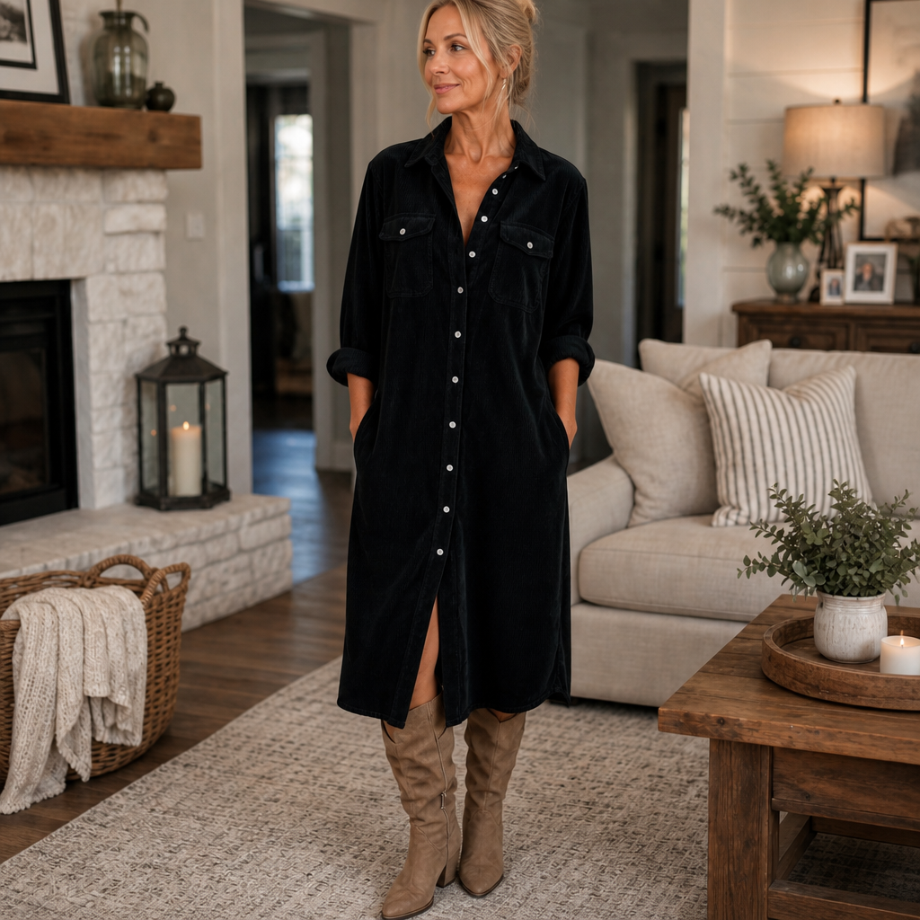 Wearlyn – Ribbed Button-Front Shirt Dress