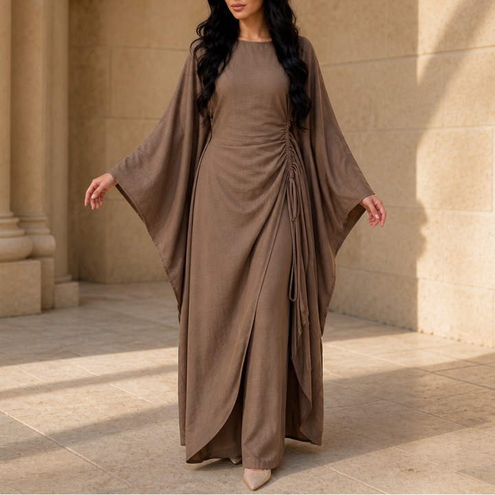 Elara – Adjustable-Waist Batwing Kaftan Trouser Set