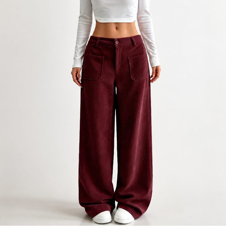 Cordelle – High-Waisted Stretch Corduroy Wide-Leg Trousers