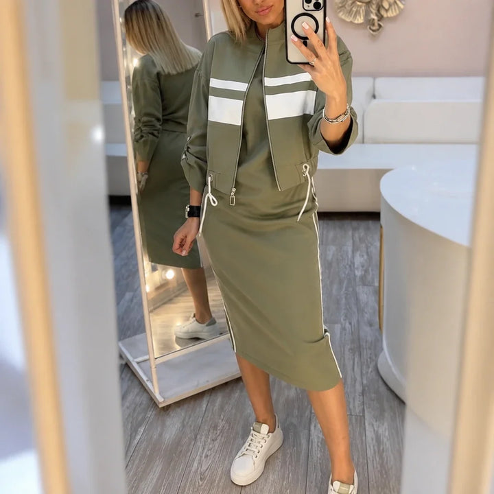 Stripe & Shape – Striped Bomber Jacket And Pencil Skirt Set