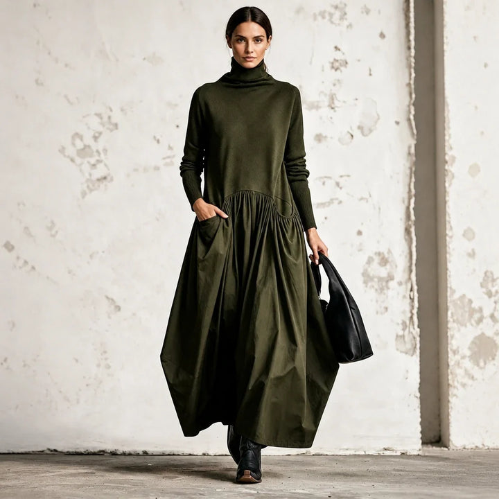 Clara – High Collar Gathered Skirt Maxi Dress