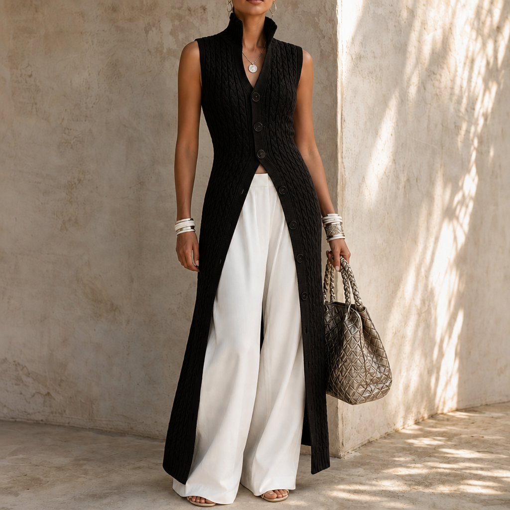 Elara Knit – Cable-Knit Look Longline Vest