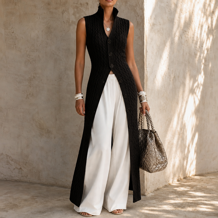 Elara Knit – Cable-Knit Look Longline Vest
