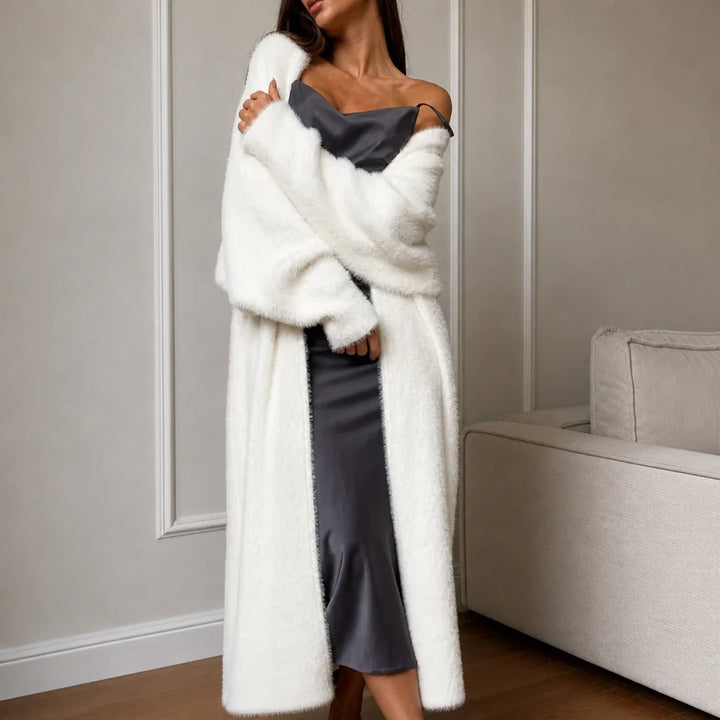 Veloura – Long Plush Faux-Mink Knit Coat