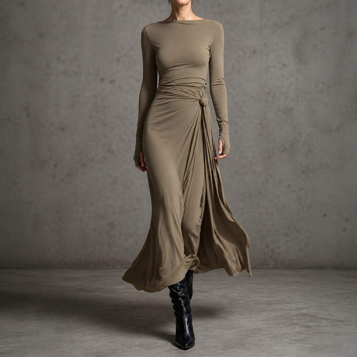 Naiara – Gathered Side-Knot Draped Maxi Dress