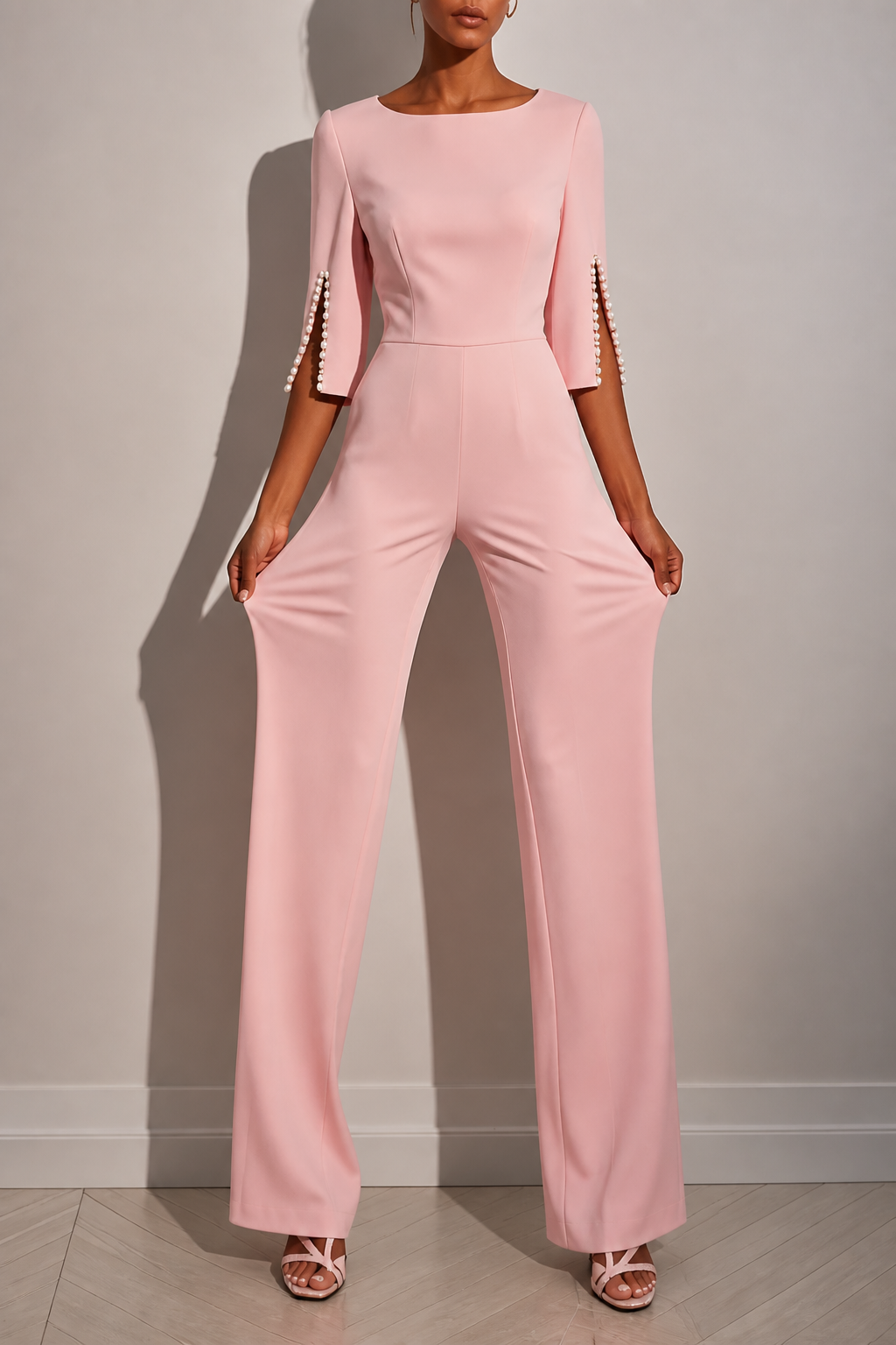 Verlyne – Pearl-Look Sleeve Wide-Leg Jumpsuit