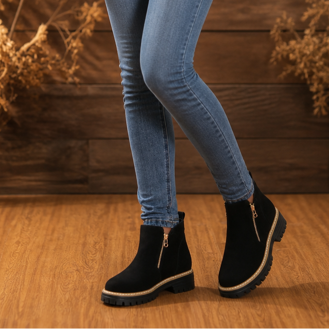 Stridewell – Square-Heel Zip-Up Ankle Boots